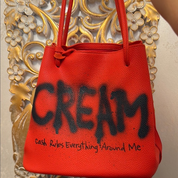 Bold Red and Black Tote Bag with Graffiti Design